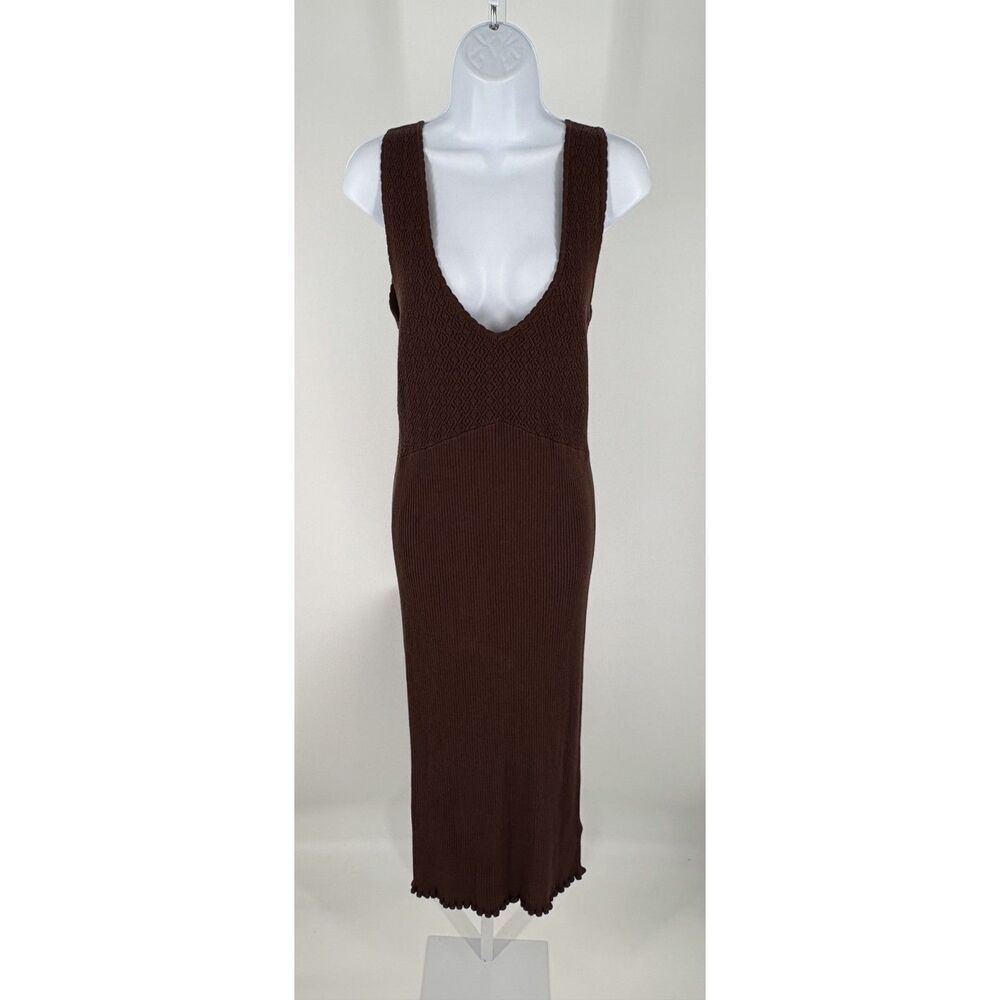 House of Harlow 1960 Brown Knit Midi Dress Sleeveless V-Neck Bodycon
